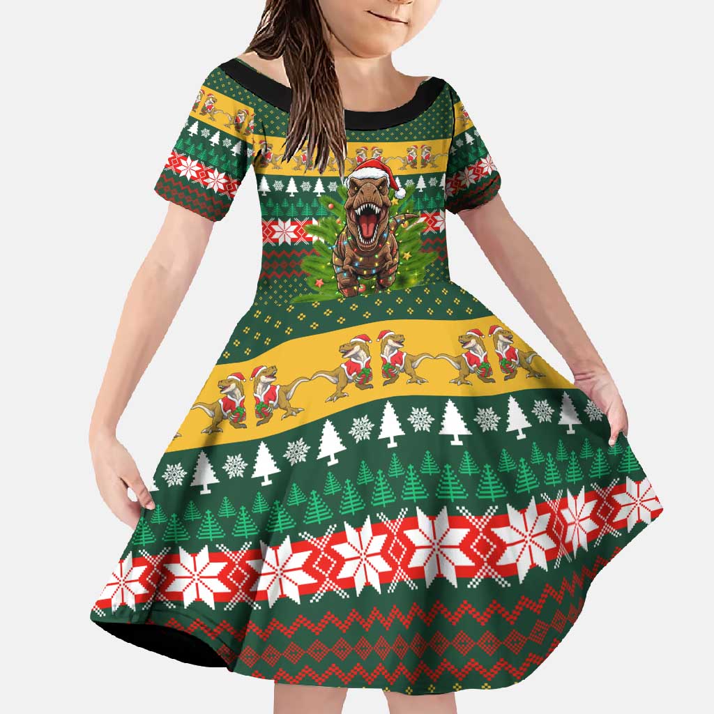 Christmas T Rex In Noel Tree Family Matching Summer Maxi Dress and Hawaiian Shirt Xmas Holiday Patterns - Wonder Print Shop