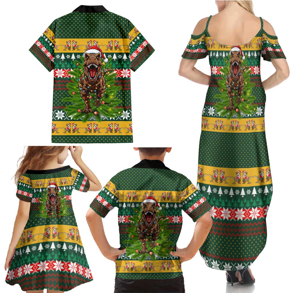 Christmas T Rex In Noel Tree Family Matching Summer Maxi Dress and Hawaiian Shirt Xmas Holiday Patterns - Wonder Print Shop