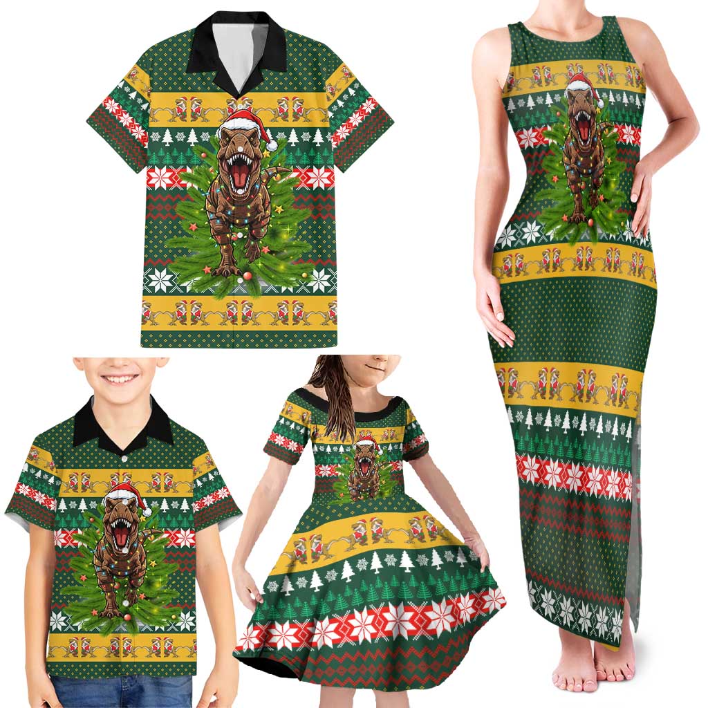Christmas T Rex In Noel Tree Family Matching Tank Maxi Dress and Hawaiian Shirt Xmas Holiday Patterns - Wonder Print Shop