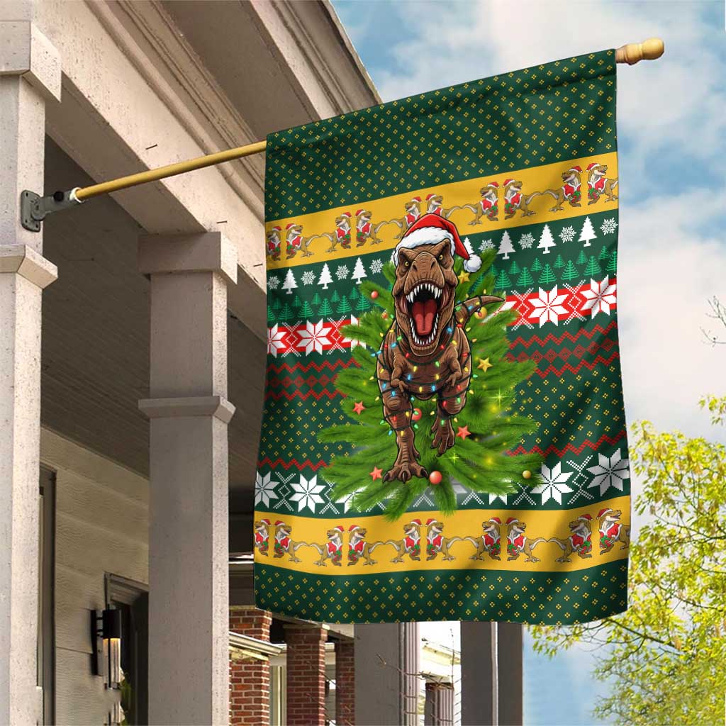 Christmas T Rex In Noel Tree Garden Flag Xmas Holiday Patterns - Wonder Print Shop