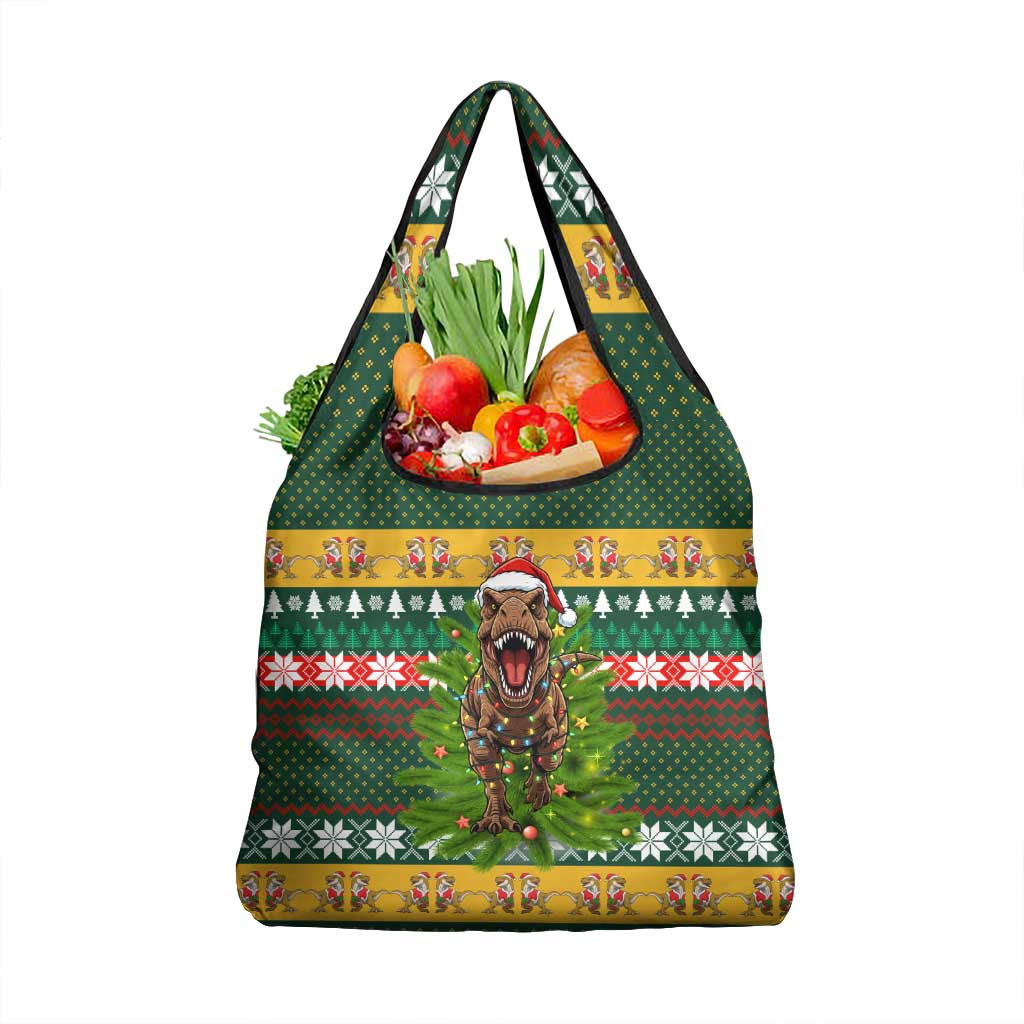 Christmas T Rex In Noel Tree Grocery Bag Xmas Holiday Patterns - Wonder Print Shop