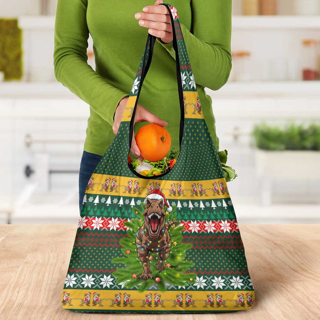 Christmas T Rex In Noel Tree Grocery Bag Xmas Holiday Patterns - Wonder Print Shop