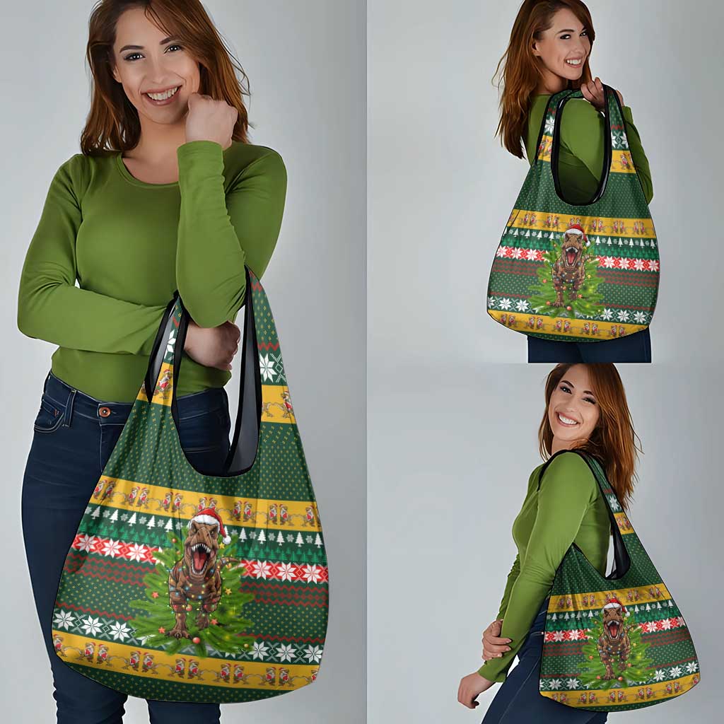 Christmas T Rex In Noel Tree Grocery Bag Xmas Holiday Patterns - Wonder Print Shop