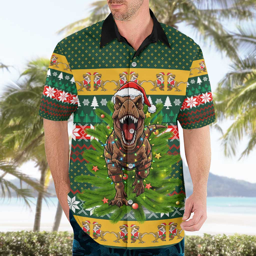 Christmas T Rex In Noel Tree Hawaiian Shirt Xmas Holiday Patterns - Wonder Print Shop