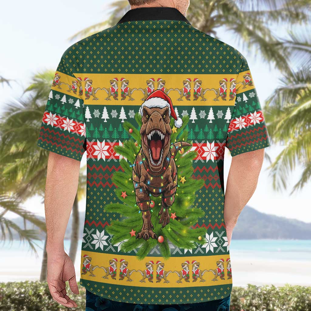 Christmas T Rex In Noel Tree Hawaiian Shirt Xmas Holiday Patterns - Wonder Print Shop