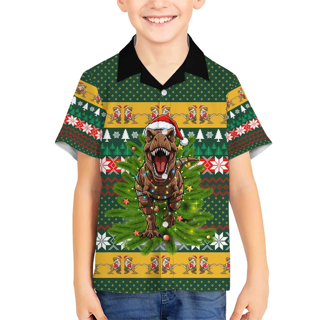 Christmas T Rex In Noel Tree Hawaiian Shirt Xmas Holiday Patterns - Wonder Print Shop