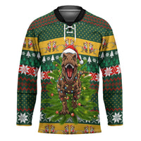Christmas T Rex In Noel Tree Hockey Jersey Xmas Holiday Patterns - Wonder Print Shop