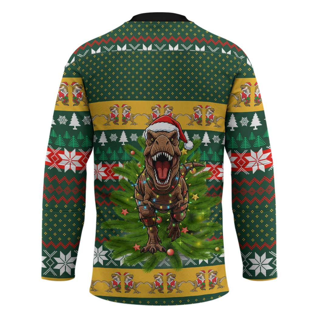 Christmas T Rex In Noel Tree Hockey Jersey Xmas Holiday Patterns - Wonder Print Shop