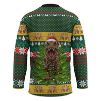 Christmas T Rex In Noel Tree Hockey Jersey Xmas Holiday Patterns - Wonder Print Shop