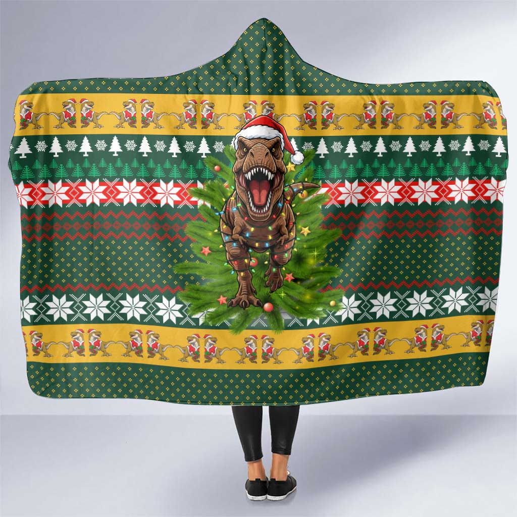 Christmas T Rex In Noel Tree Hooded Blanket Xmas Holiday Patterns - Wonder Print Shop