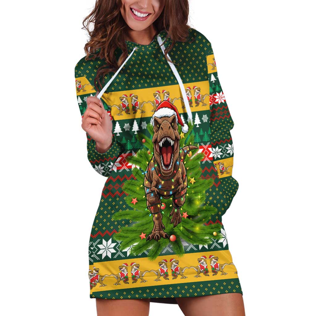 Christmas T Rex In Noel Tree Hoodie Dress Xmas Holiday Patterns - Wonder Print Shop