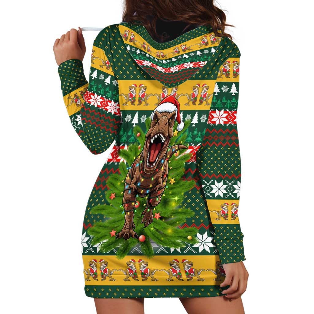 Christmas T Rex In Noel Tree Hoodie Dress Xmas Holiday Patterns - Wonder Print Shop