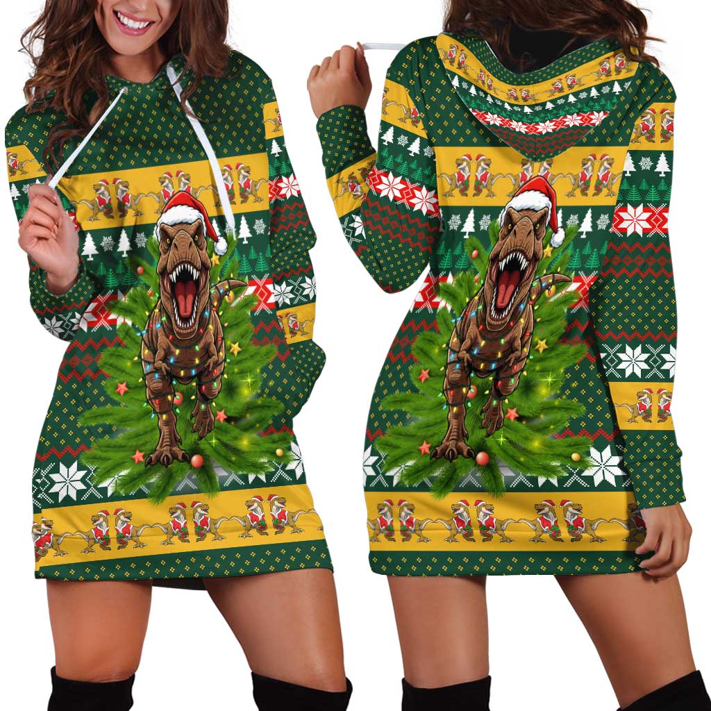 Christmas T Rex In Noel Tree Hoodie Dress Xmas Holiday Patterns - Wonder Print Shop