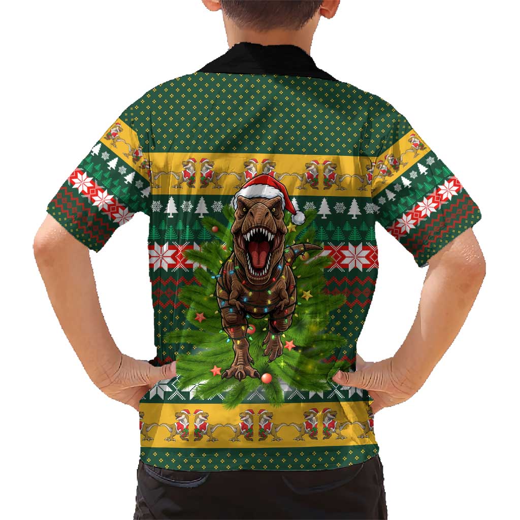 Christmas T Rex In Noel Tree Kid Hawaiian Shirt Xmas Holiday Patterns - Wonder Print Shop