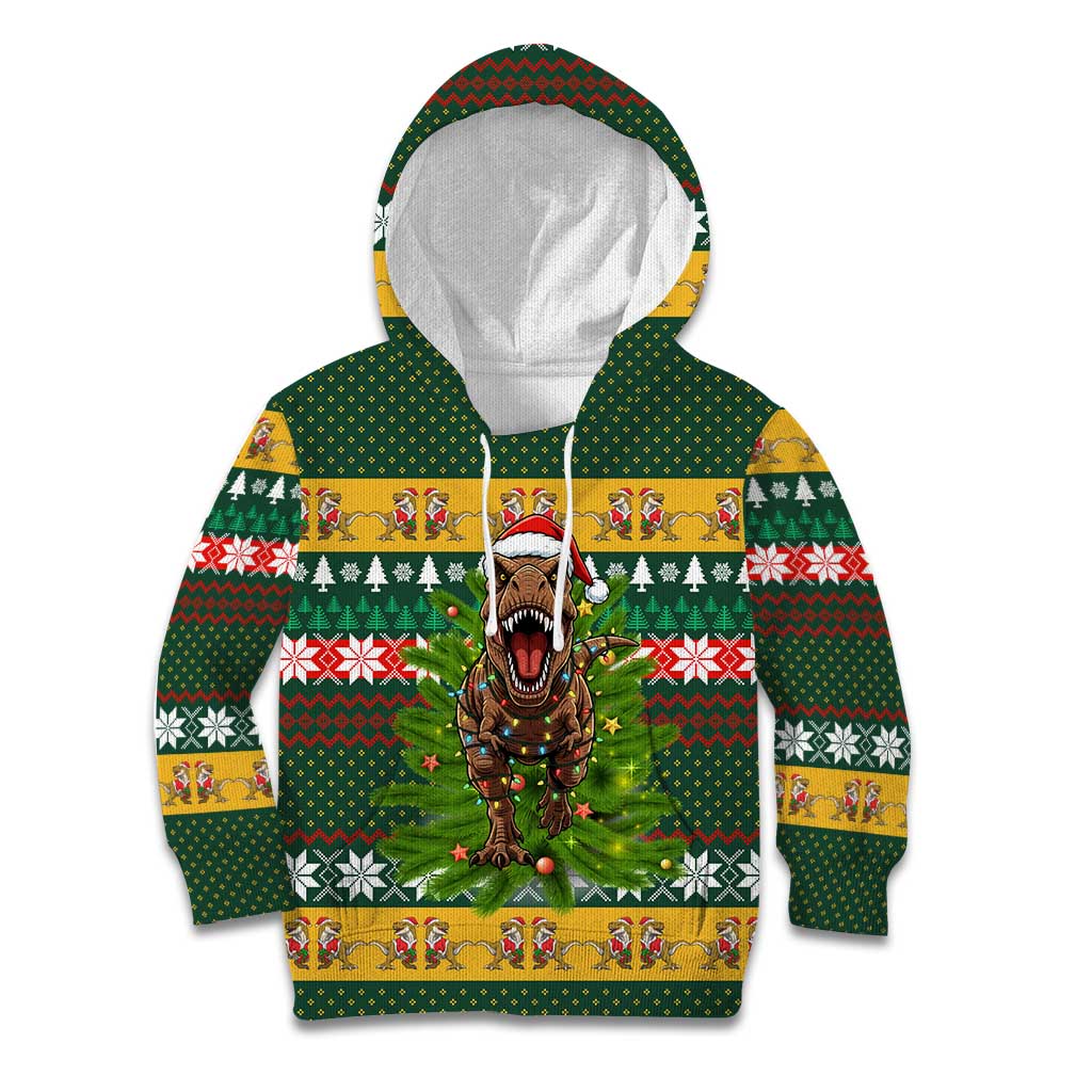 Christmas T Rex In Noel Tree Kid Hoodie Xmas Holiday Patterns - Wonder Print Shop