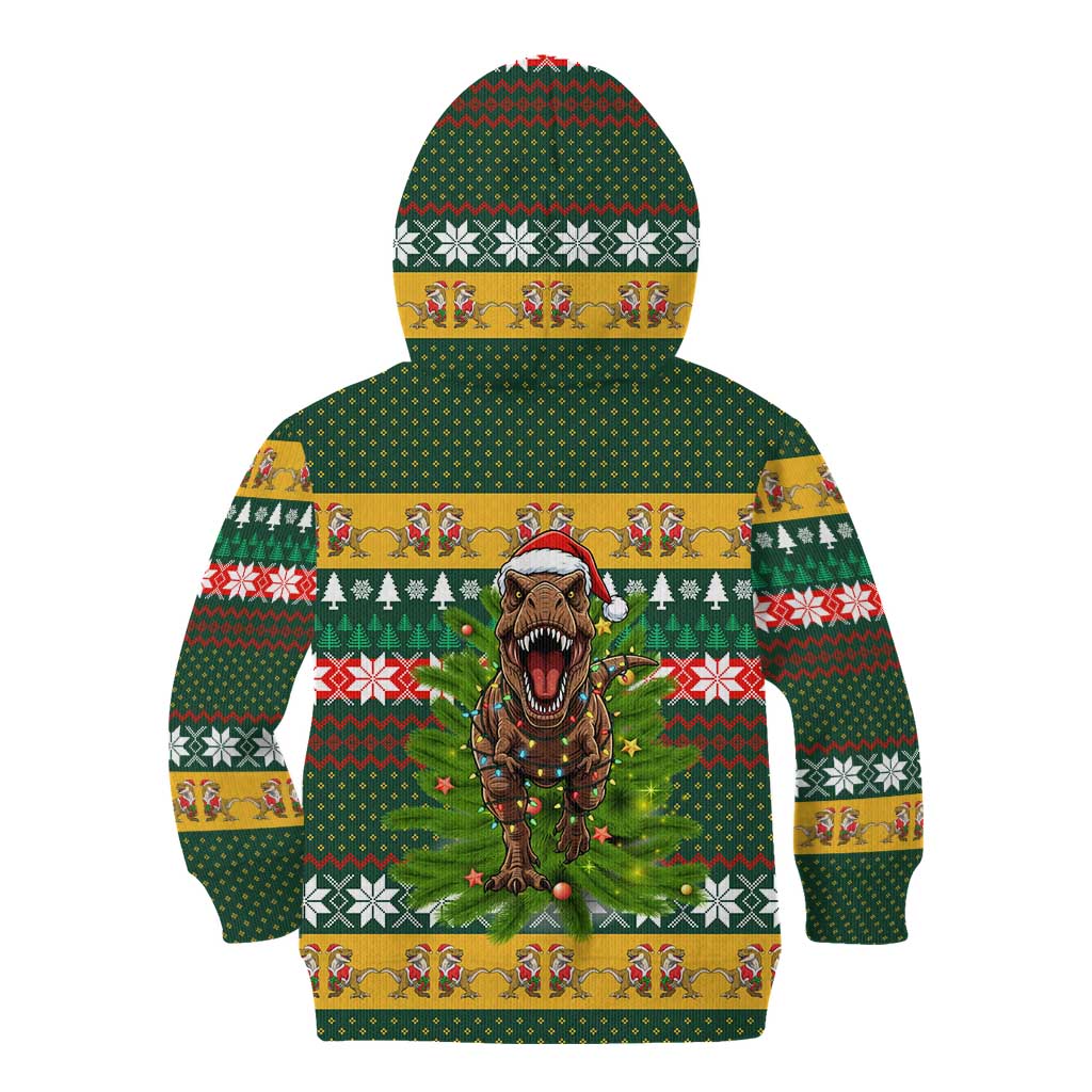 Christmas T Rex In Noel Tree Kid Hoodie Xmas Holiday Patterns - Wonder Print Shop
