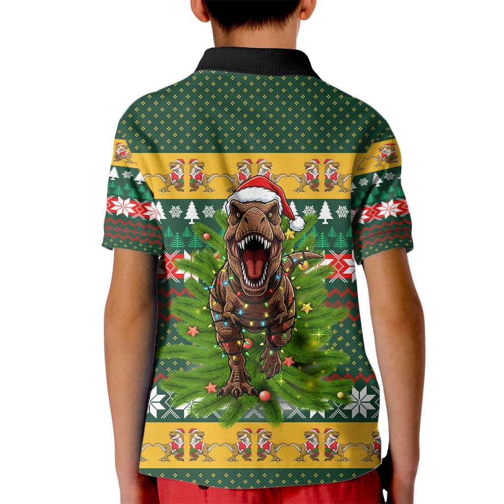 Christmas T Rex In Noel Tree Kid Polo Shirt Xmas Holiday Patterns - Wonder Print Shop