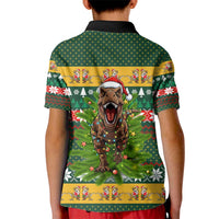 Christmas T Rex In Noel Tree Kid Polo Shirt Xmas Holiday Patterns - Wonder Print Shop