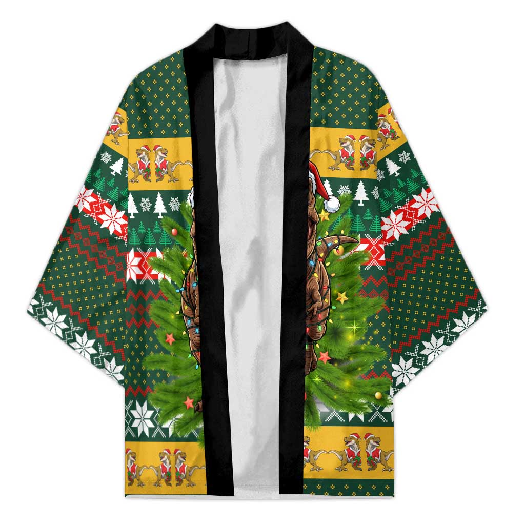 Christmas T Rex In Noel Tree Kimono Xmas Holiday Patterns - Wonder Print Shop