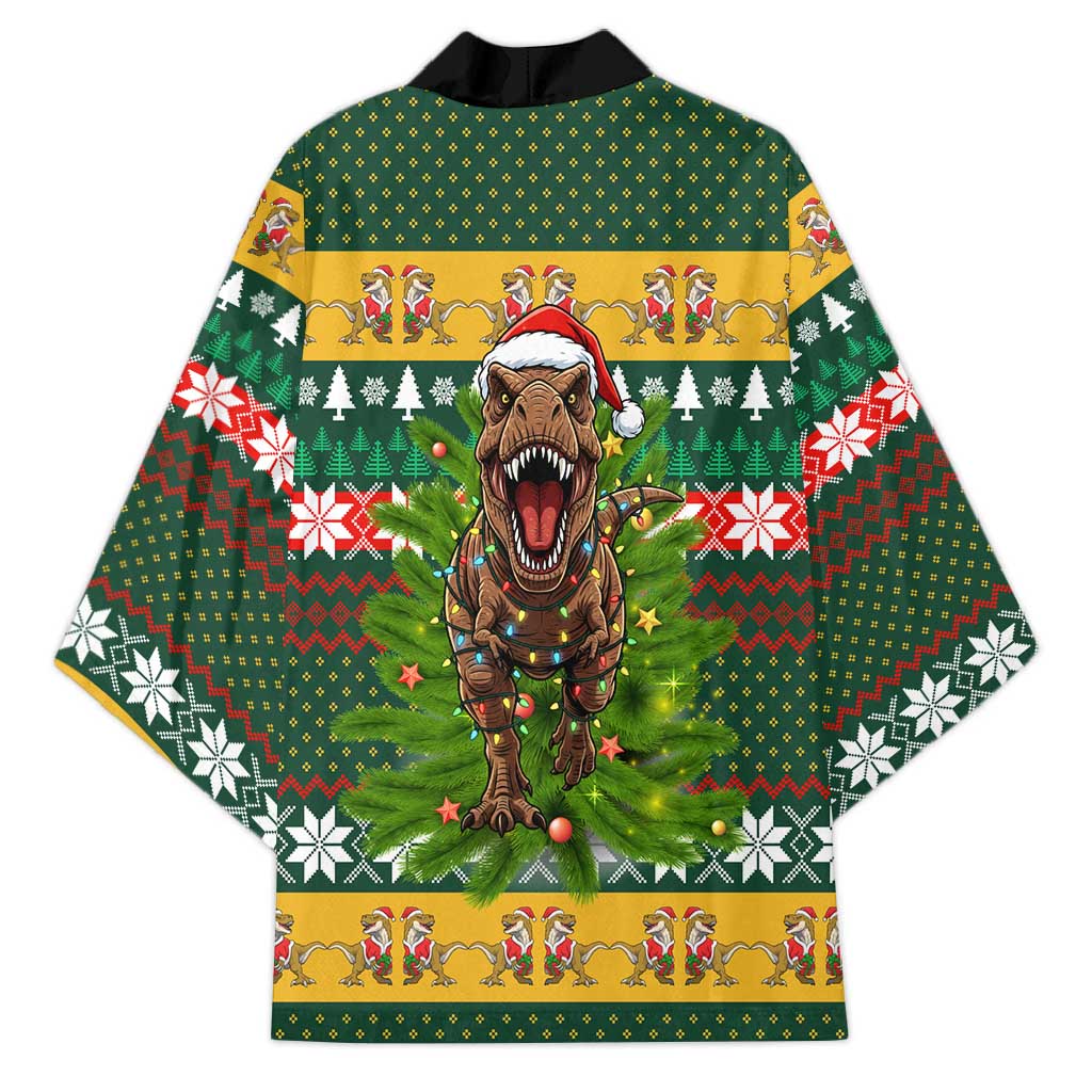Christmas T Rex In Noel Tree Kimono Xmas Holiday Patterns - Wonder Print Shop