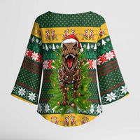 Christmas T Rex In Noel Tree Kimono Sleeve Blouse Xmas Holiday Patterns - Wonder Print Shop