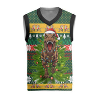 Christmas T Rex In Noel Tree Christmas Knitted V-Neck Vest Xmas Holiday Patterns - Wonder Print Shop