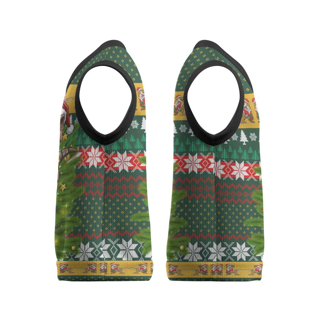 Christmas T Rex In Noel Tree Christmas Knitted V-Neck Vest Xmas Holiday Patterns - Wonder Print Shop