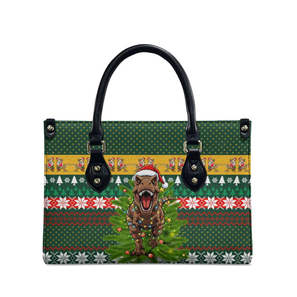 Christmas T Rex In Noel Tree Leather Bag Xmas Holiday Patterns - Wonder Print Shop