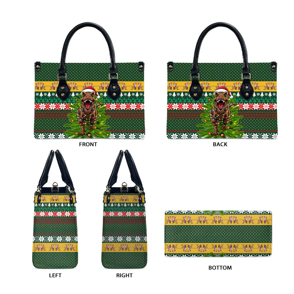 Christmas T Rex In Noel Tree Leather Bag Xmas Holiday Patterns - Wonder Print Shop