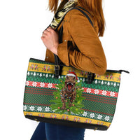 Christmas T Rex In Noel Tree Leather Tote Bag Xmas Holiday Patterns - Wonder Print Shop