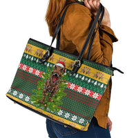 Christmas T Rex In Noel Tree Leather Tote Bag Xmas Holiday Patterns - Wonder Print Shop