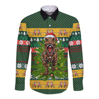 Christmas T Rex In Noel Tree Long Sleeve Button Shirt Xmas Holiday Patterns - Wonder Print Shop