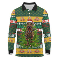 Christmas T Rex In Noel Tree Long Sleeve Polo Shirt Xmas Holiday Patterns - Wonder Print Shop