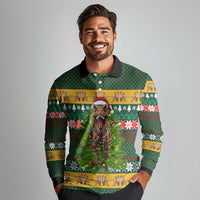 Christmas T Rex In Noel Tree Long Sleeve Polo Shirt Xmas Holiday Patterns - Wonder Print Shop