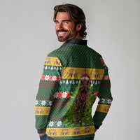Christmas T Rex In Noel Tree Long Sleeve Polo Shirt Xmas Holiday Patterns - Wonder Print Shop
