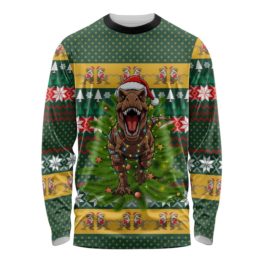 Christmas T Rex In Noel Tree Long Sleeve Shirt Xmas Holiday Patterns - Wonder Print Shop