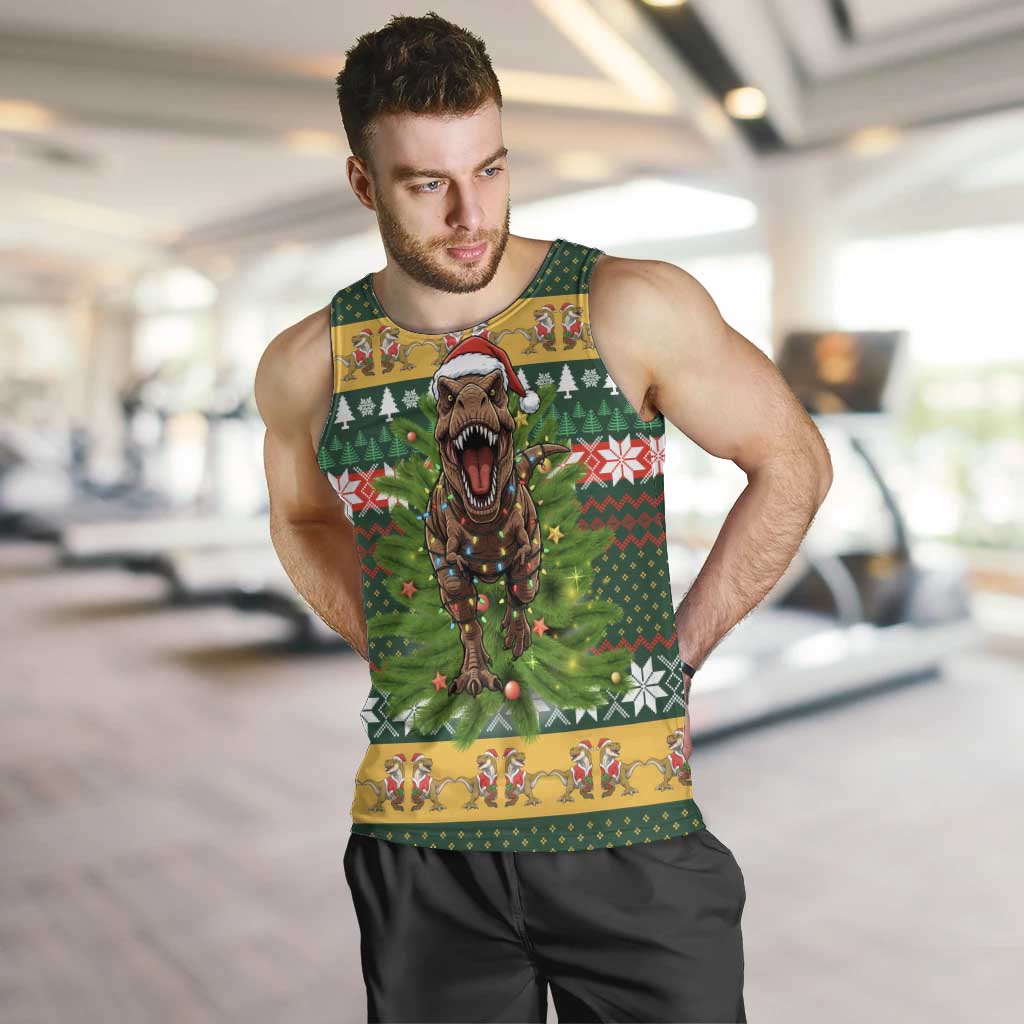 Christmas T Rex In Noel Tree Men Tank Top Xmas Holiday Patterns - Wonder Print Shop