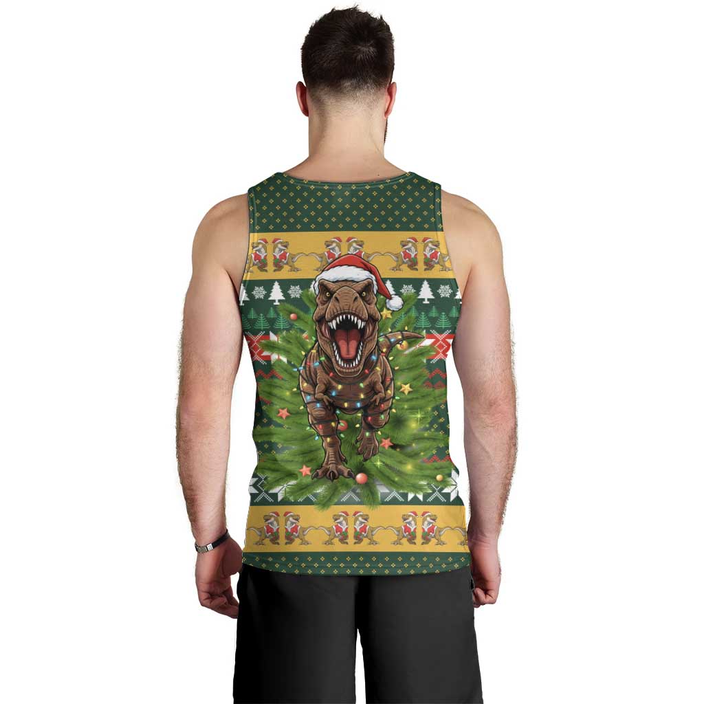 Christmas T Rex In Noel Tree Men Tank Top Xmas Holiday Patterns - Wonder Print Shop