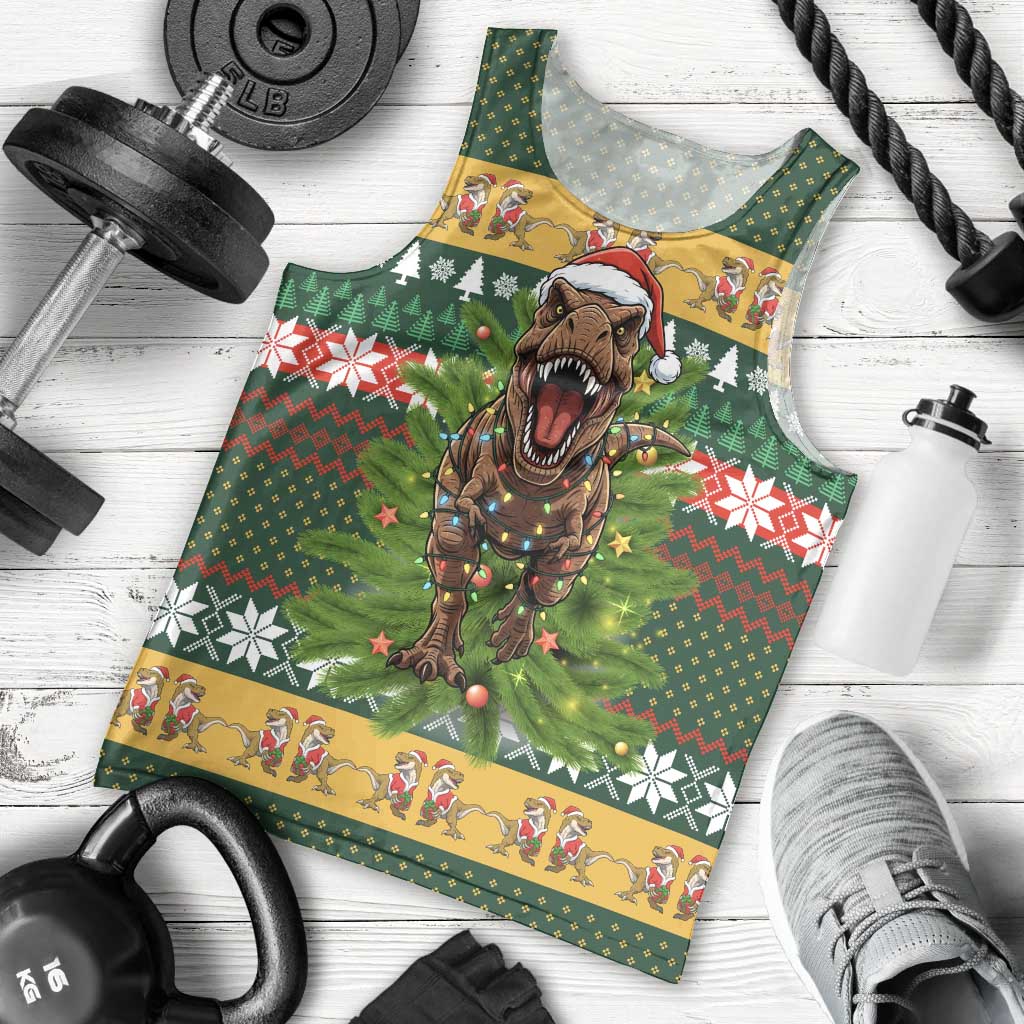 Christmas T Rex In Noel Tree Men Tank Top Xmas Holiday Patterns - Wonder Print Shop