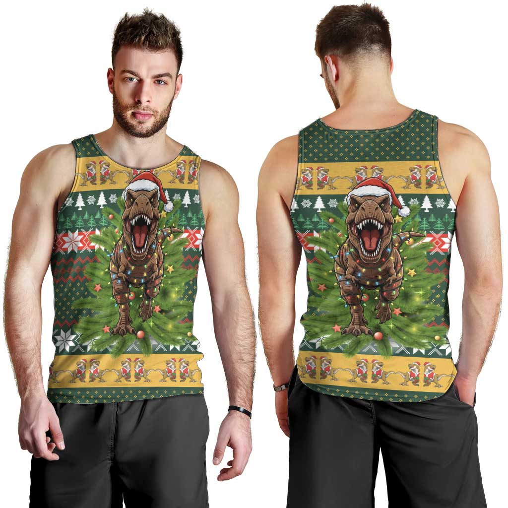 Christmas T Rex In Noel Tree Men Tank Top Xmas Holiday Patterns - Wonder Print Shop