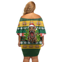 Christmas T Rex In Noel Tree Off Shoulder Short Dress Xmas Holiday Patterns - Wonder Print Shop