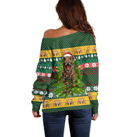Christmas T Rex In Noel Tree Off Shoulder Sweater Xmas Holiday Patterns - Wonder Print Shop