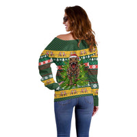 Christmas T Rex In Noel Tree Off Shoulder Sweater Xmas Holiday Patterns - Wonder Print Shop