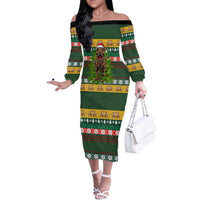 Christmas T Rex In Noel Tree Off The Shoulder Long Sleeve Dress Xmas Holiday Patterns - Wonder Print Shop
