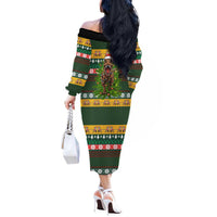 Christmas T Rex In Noel Tree Off The Shoulder Long Sleeve Dress Xmas Holiday Patterns - Wonder Print Shop