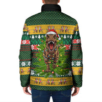 Christmas T Rex In Noel Tree Padded Jacket Xmas Holiday Patterns - Wonder Print Shop