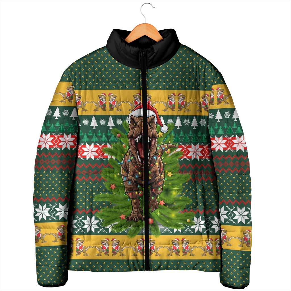 Christmas T Rex In Noel Tree Padded Jacket Xmas Holiday Patterns - Wonder Print Shop