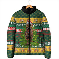 Christmas T Rex In Noel Tree Padded Jacket Xmas Holiday Patterns - Wonder Print Shop