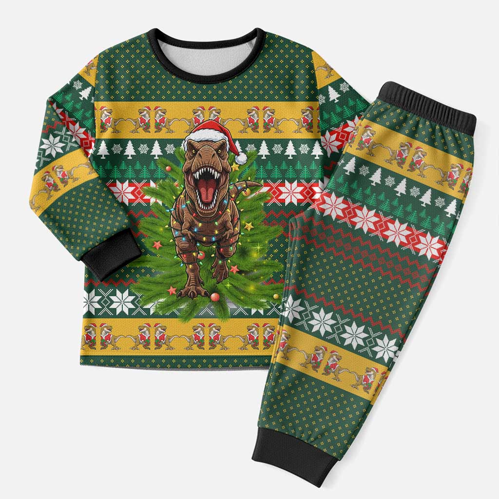 Christmas T Rex In Noel Tree Christmas Pajama Set Xmas Holiday Patterns - Wonder Print Shop