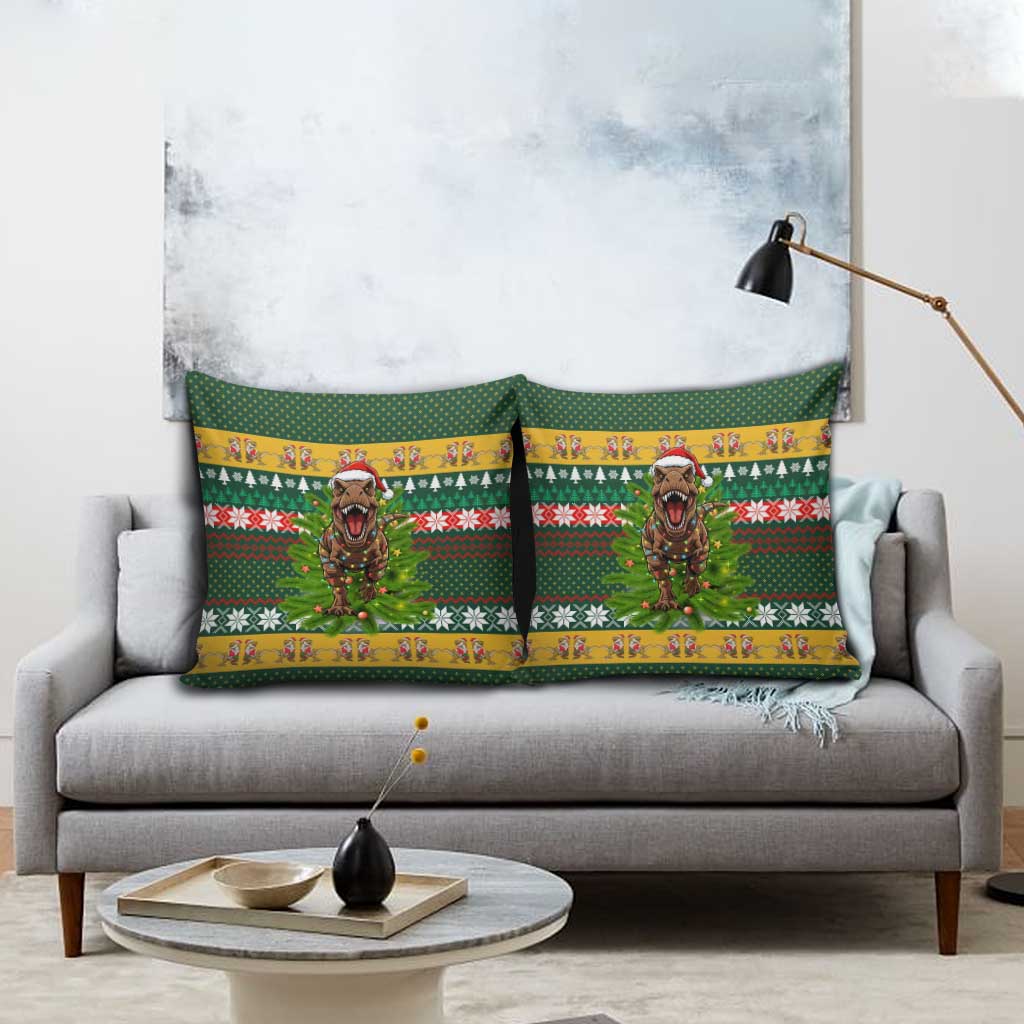 Christmas T Rex In Noel Tree Pillow Cover Xmas Holiday Patterns - Wonder Print Shop